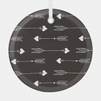 Arrows, hearts, abstract vintage pattern. glass ornament