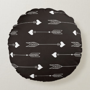 Arrows, hearts, abstract vintage pattern. round pillow