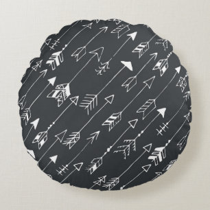 Arrows in Darkness: Hand-Drawn Pattern Round Pillow
