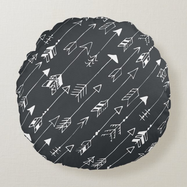 Arrows in Darkness: Hand-Drawn Pattern Round Pillow (Front)