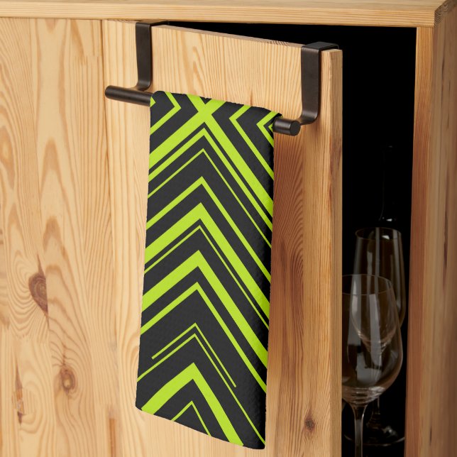 Arrows in Lime Green and Black Kitchen Towel (Thirds Fold)