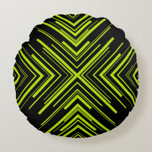 Arrows in Lime Green and Black Round Pillow