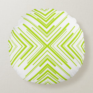 Arrows in Lime Green and White Round Pillow