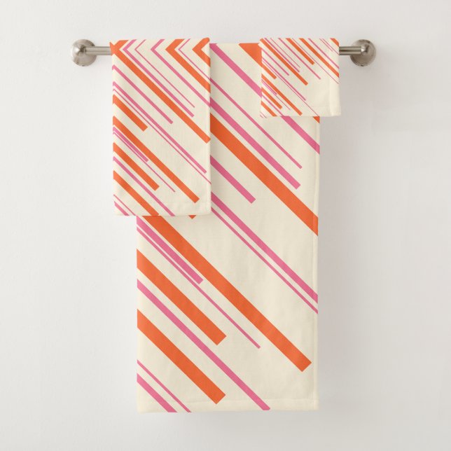 Arrows in Pink, Orange and Cream Bath Towel Set (Insitu)