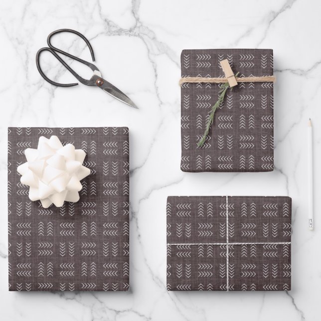 Arrows on Dark Grey Brown Linen Wrapping Paper Sheet (Front)