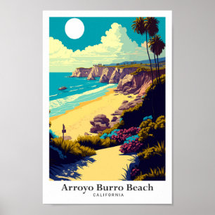 Arroyo Burro Beach California Travel Illustration Poster