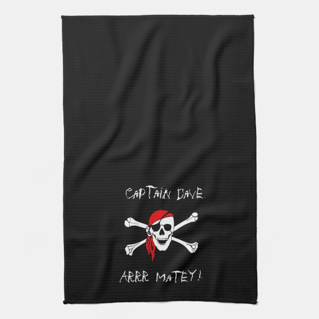 ARRR Matey Personalized Pirate Kitchen Towel Black (Vertical)
