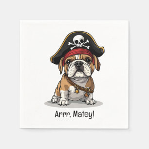 Arrr Matey Pirate English Bulldog Skull Crossbones Napkin