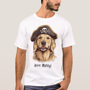 Arrr Matey Pirate Golden Retriever Dog Skull T-Shirt
