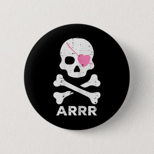 Arrr Pirate Heart Eyepatch Halloween Women Toddler 2 Inch Round Button