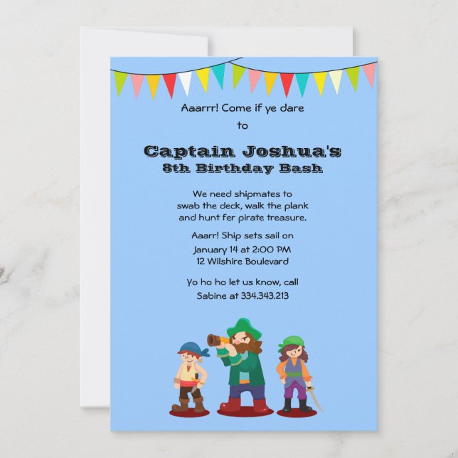 Arrr! Pirates Birthday Party Custom Invitation (Front)