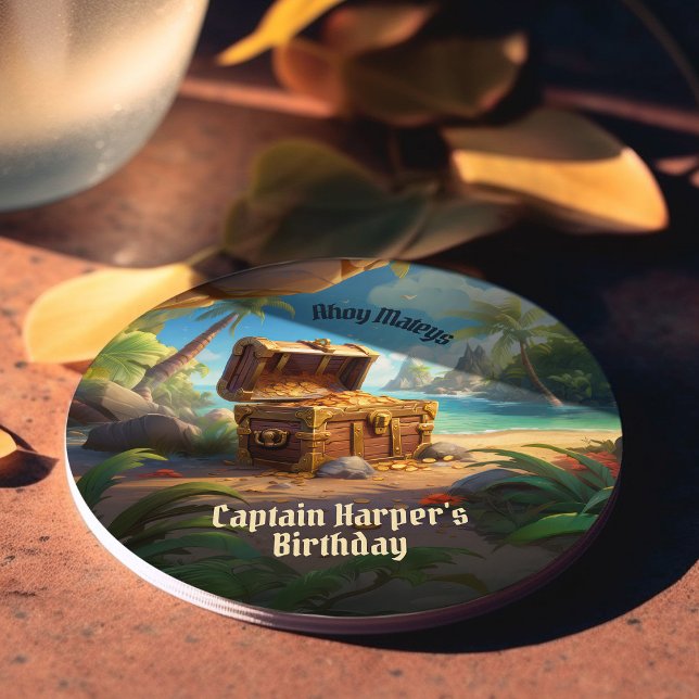 Arrr-some Pirate Island Ship Birthday Round Paper Coaster (Creator Uploaded)