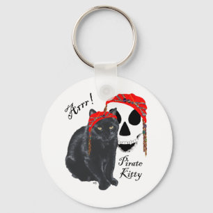 Arrrr!  Black Cat Pirate Kitty Keychain