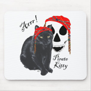 Arrrr!  Black Cat Pirate Kitty Mouse Pad