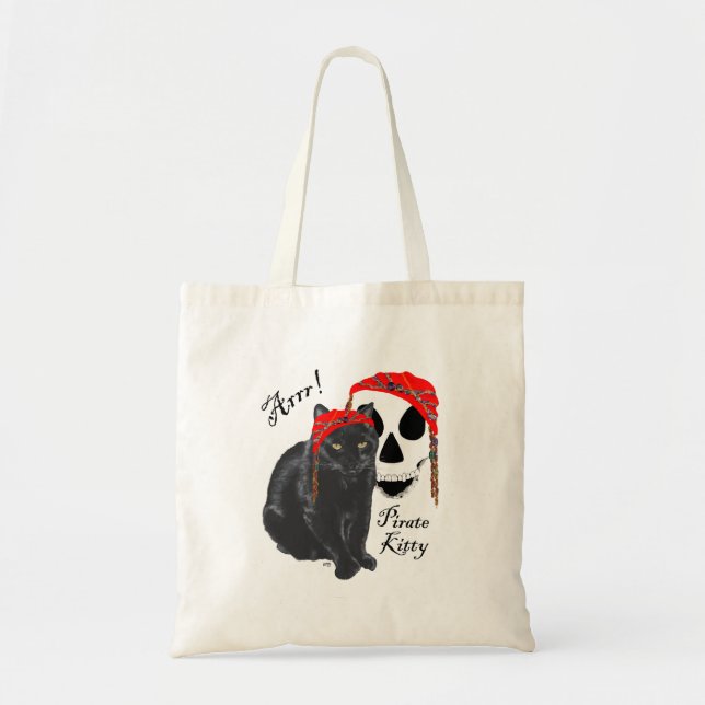 Arrrr!  Black Cat Pirate Kitty Tote Bag (Front)