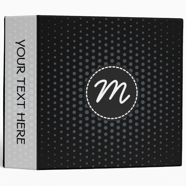 Arsenic Techno Dots Modern Black Monogram Binder (Front/Spine)