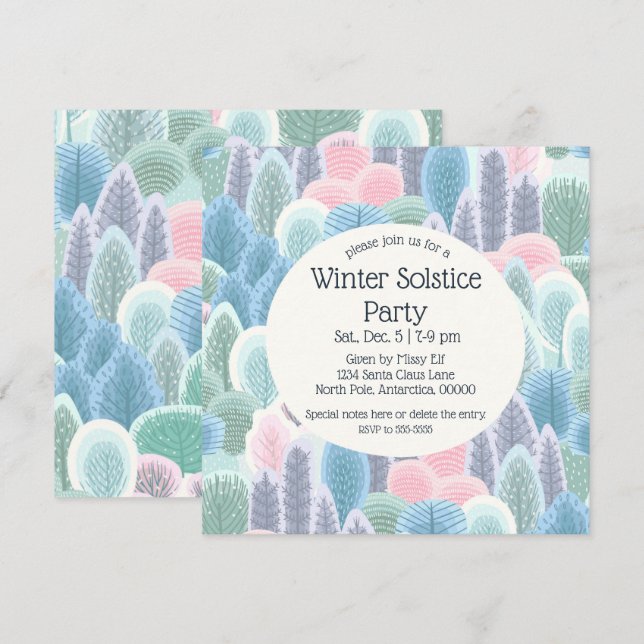Arsty Winter Pastel Trees Christmas Party Invitation (Front/Back)