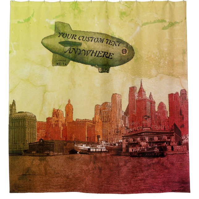 ART 1930'S BLIMP NEW YORK CITY SKYLINE  YOUR TEXT (Front)