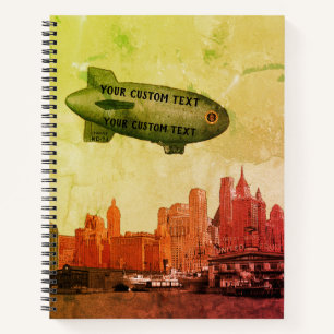 ART 1930'S BLIMP NEW YORK CITY SKYLINE  YOUR TEXT NOTEBOOK