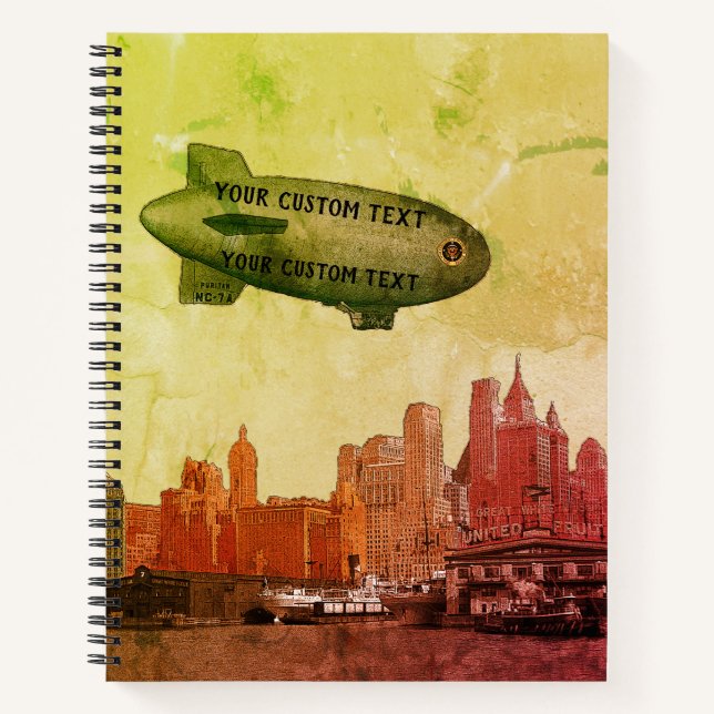 ART 1930'S BLIMP NEW YORK CITY SKYLINE  YOUR TEXT NOTEBOOK (Front)