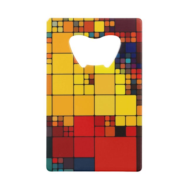 Art abstract vibrant rainbow geometric pattern credit card bottle opener (Front)