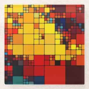 Art abstract vibrant rainbow geometric pattern glass coaster