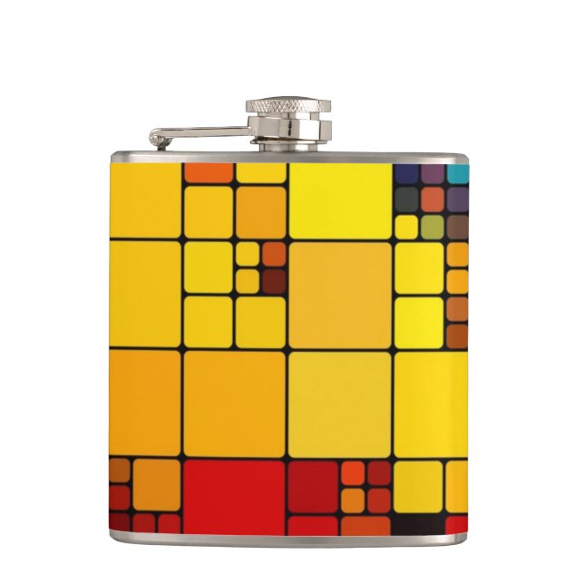 Art abstract vibrant rainbow geometric pattern hip flask (Front)
