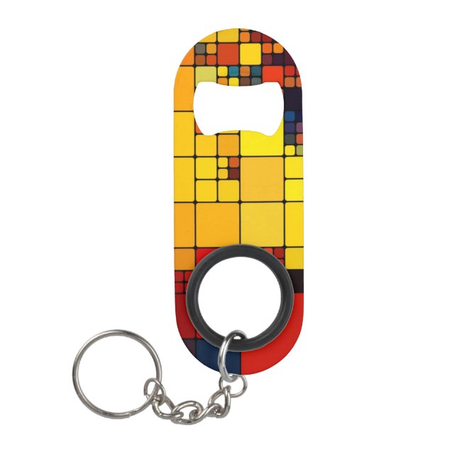 Art abstract vibrant rainbow geometric pattern keychain bottle opener (Front)