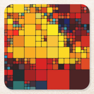 Art abstract vibrant rainbow geometric pattern square paper coaster