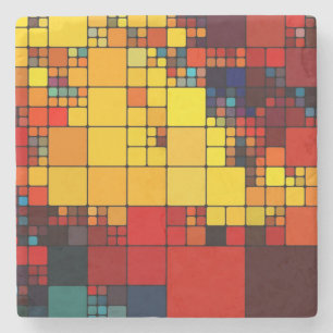 Art abstract vibrant rainbow geometric pattern stone coaster