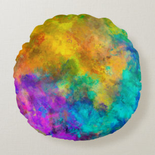 art abstract vibrant rainbow painted background wi round pillow