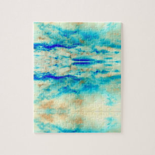 Art Abstrait bleu turquoise crème puzzle bleu