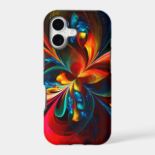 Art abstrait floral moderne motif orange bleu #14