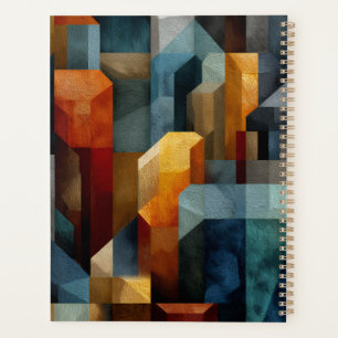 Art Abstrait Géométrique Texturé Bleu Orange Luxe