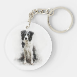 Art aquarelle Collie à la frontière noir et blanc