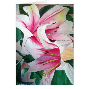 Art aquarelle de fleur de jour lys blanche et rose