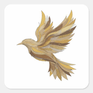 Art autocollant oiseau doré gris amusant