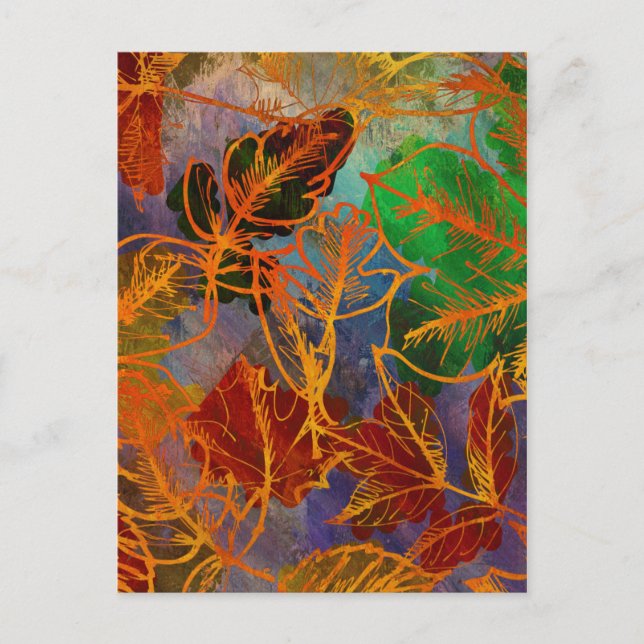 Art Autumn Leaves Background In Rainbow Colours Postcard (Front)