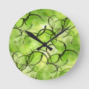 art avant-garde hand paint background green round clock