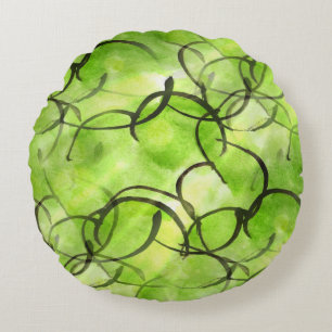 art avant-garde hand paint background green round pillow