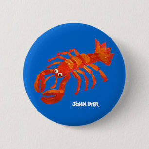 Art Badge Button: Cornish Lobster 2 Inch Round Button