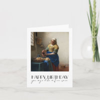 Art birthday card, Vermeer's Milkmaid pouring wine