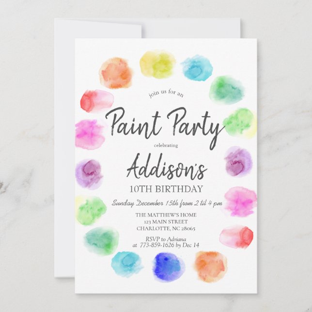 Art Birthday Invite, Paint Birthday Invitation, In Invitation (Front)
