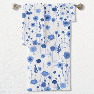 Art botanique de fleurs sauvages bleu blanc