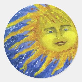 Art, Bright Yellow Sun in Blue Sky Classic Round Sticker