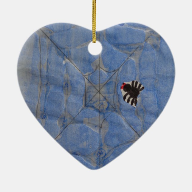 Art by Children, Spider with cobweb, drawing Ceramic Ornament (Back)