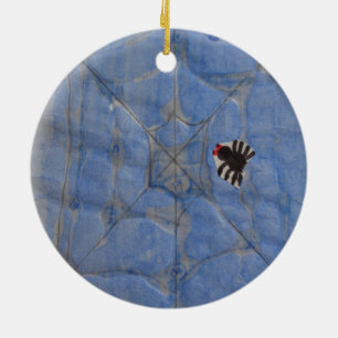 Art by Children, Spider with cobweb, drawing Ceramic Ornament