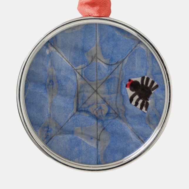 Art by Children, Spider with cobweb, drawing Metal Ornament (Front)