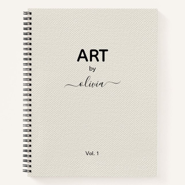 Art By Custom Name Beige Faux Canvas Notebook (Front)