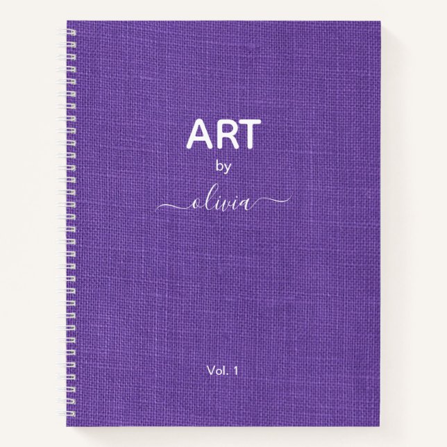 Art By Custom Name Purple Linen Photo Notebook (Front)